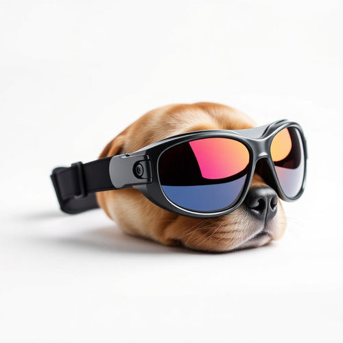Dog sunglasses with adjustable strap and reflective lens
